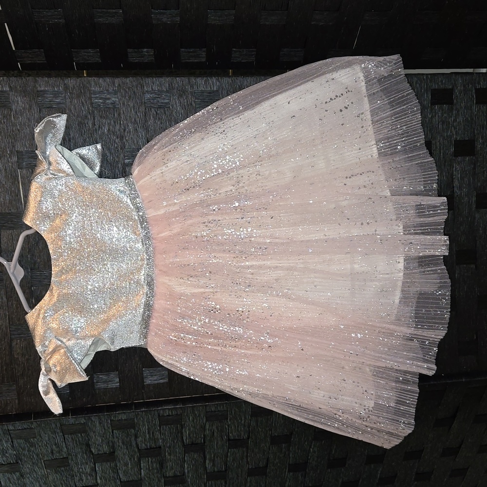 Girls beautiful pink and silver bow dress